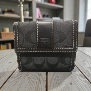 Coach Black Signature unisex Wallet Black Signature Canvas and Leather